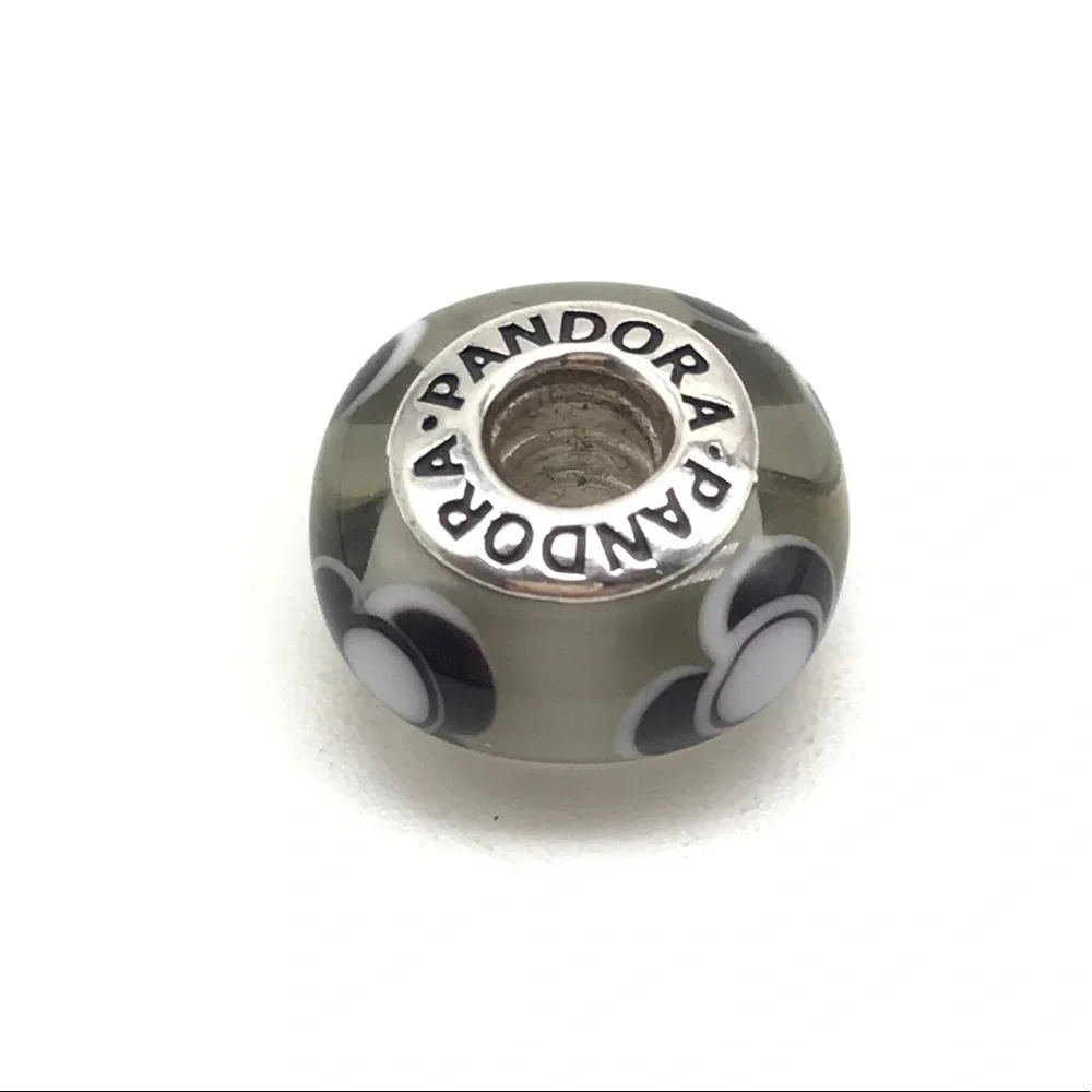 Pandora Gray Floral Murano Glass Charm